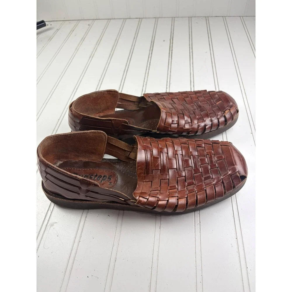 Sunsteps Brown Woven Leather Slip On Huaraches Men's Size 8.5 Women's Size 10